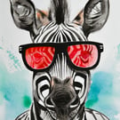 Zebra Watercolour Painting on Paper and Framed (One of a Kind) No.2