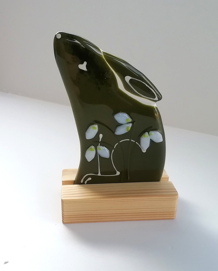 Snowdrop moongazing hare, shelf ornament, birthday gift. 