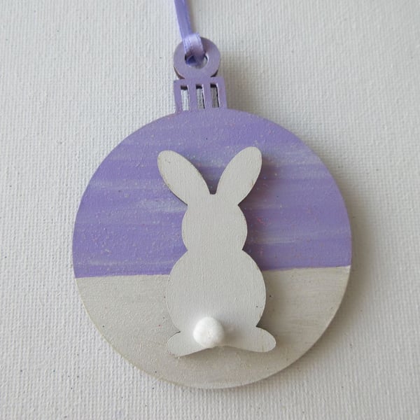 Hanging Decoration Christmas Tree Bauble Bunny Rabbit Lilac White Snow Scene