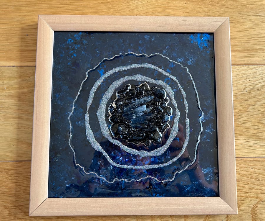 Blue square framed resin art