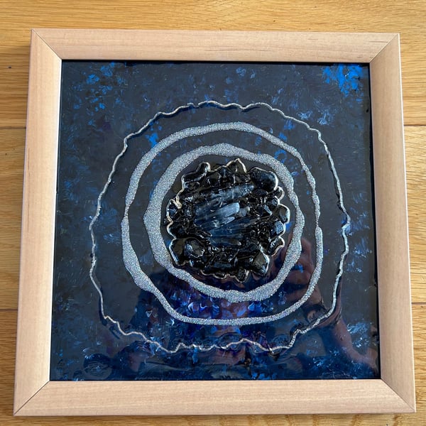 Blue square framed resin art