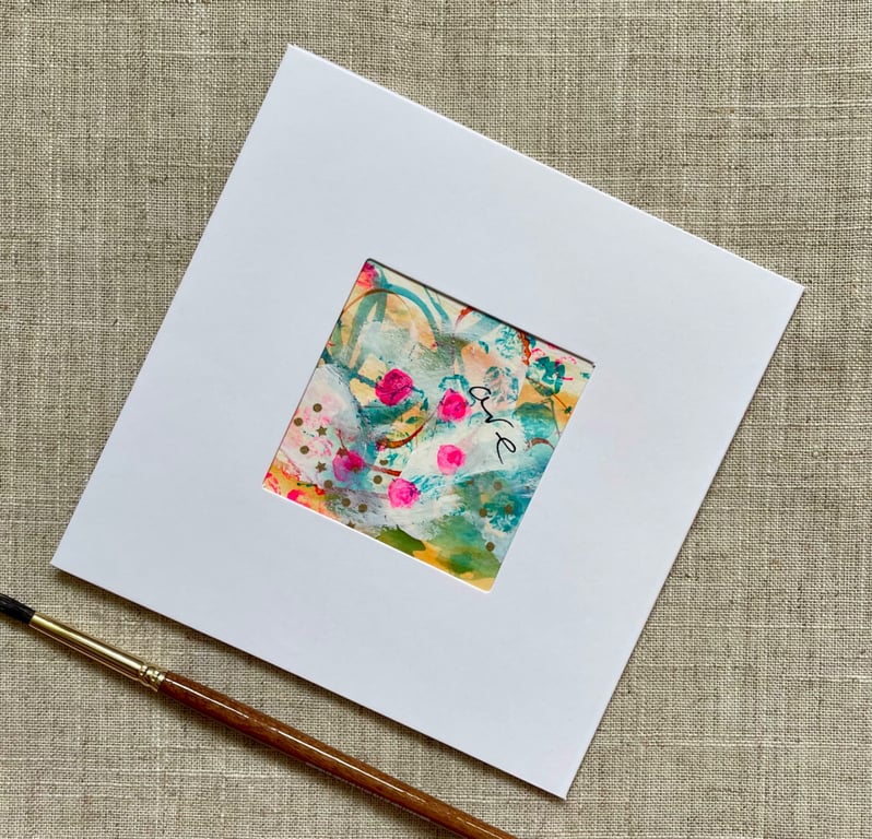 Original art card, blank card, hand painted, mixed media card for art lovers