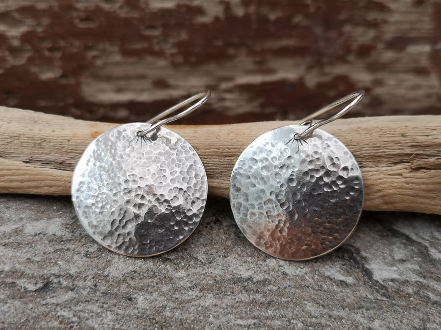 Hammered Disc Drop Earrings