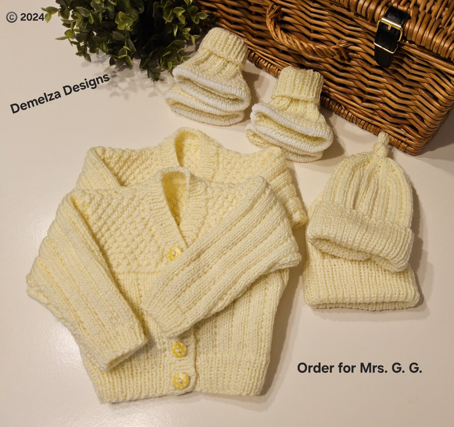 Two Pale Lemon Newborn Cardigan Gift Sets 