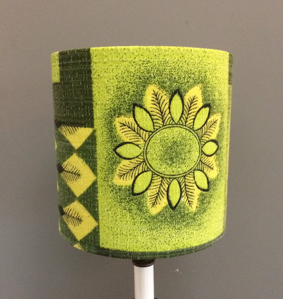 Zesty Abstract Floral Lime Green 60s Barkcloth Vintage Fabric Lampshade