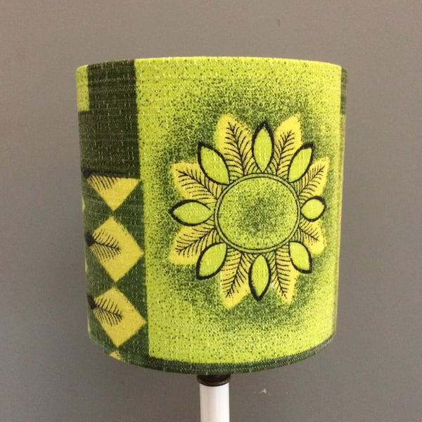 Zesty Abstract Floral Lime Green 60s Barkcloth Vintage Fabric Lampshade