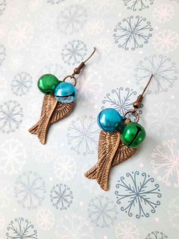 Antique Brass Effect Angel Wing Earrings