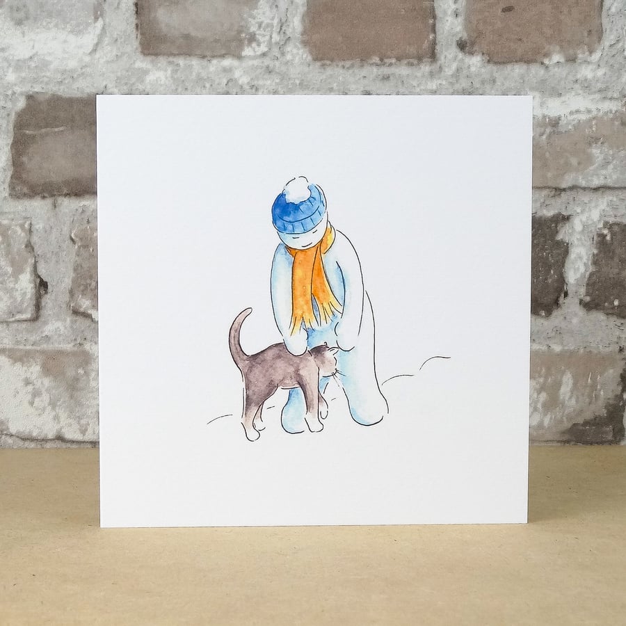 Christmas Card Snowman Cat