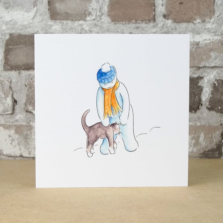 Christmas Card Snowman Cat