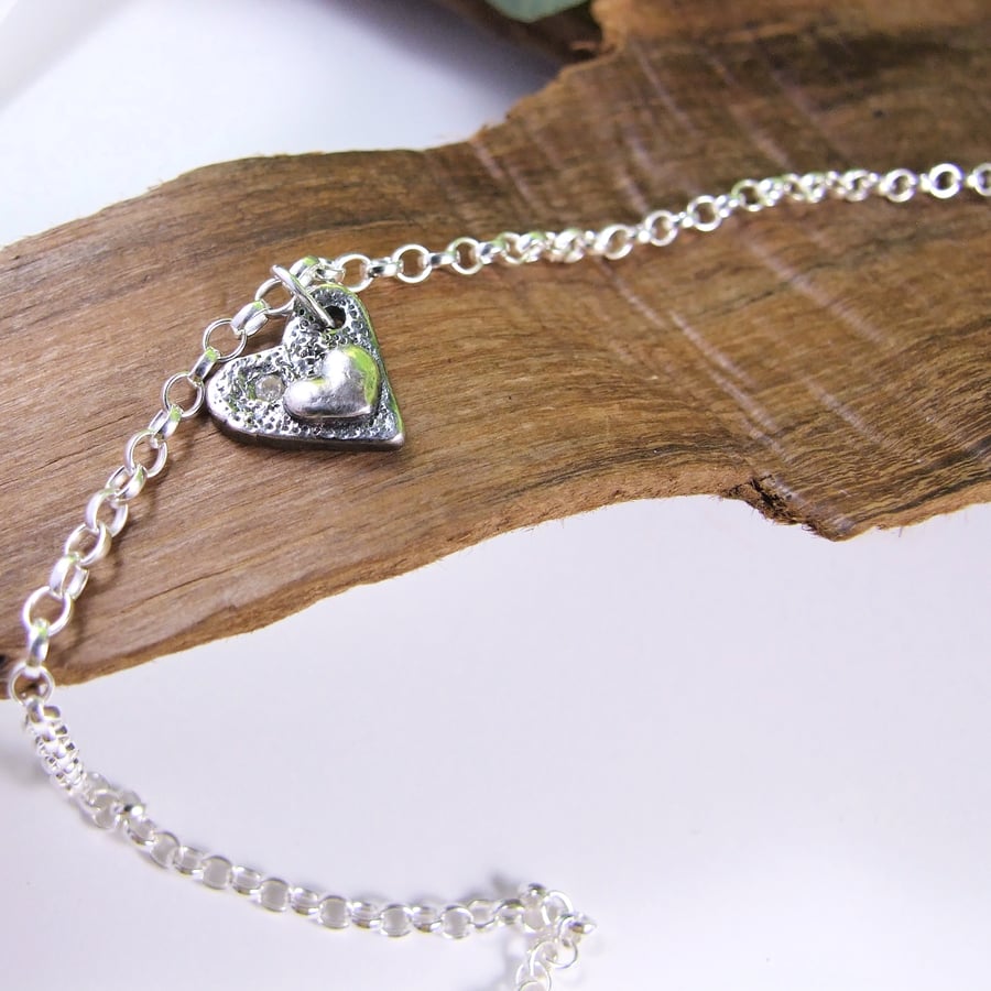 Heart Charm Bracelet. Sterling Silver with Heart Charm and Cubic Zirconia