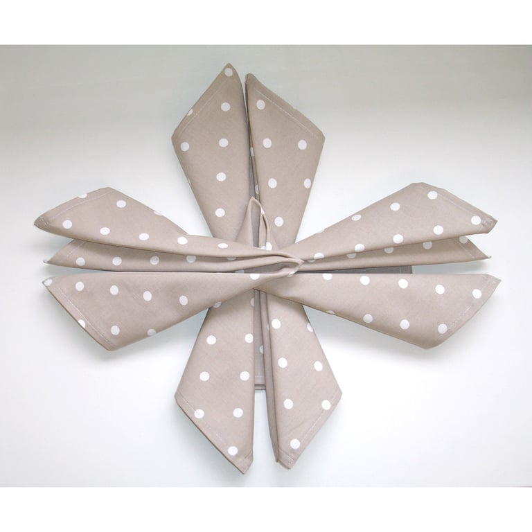 Napkins x 4 Beige Brown White Polka Dot 14" Serviettes Washable Cotton Cloths