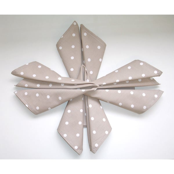 Napkins x 4 Beige Brown White Polka Dot 18" Serviettes Washable Cotton Cloths
