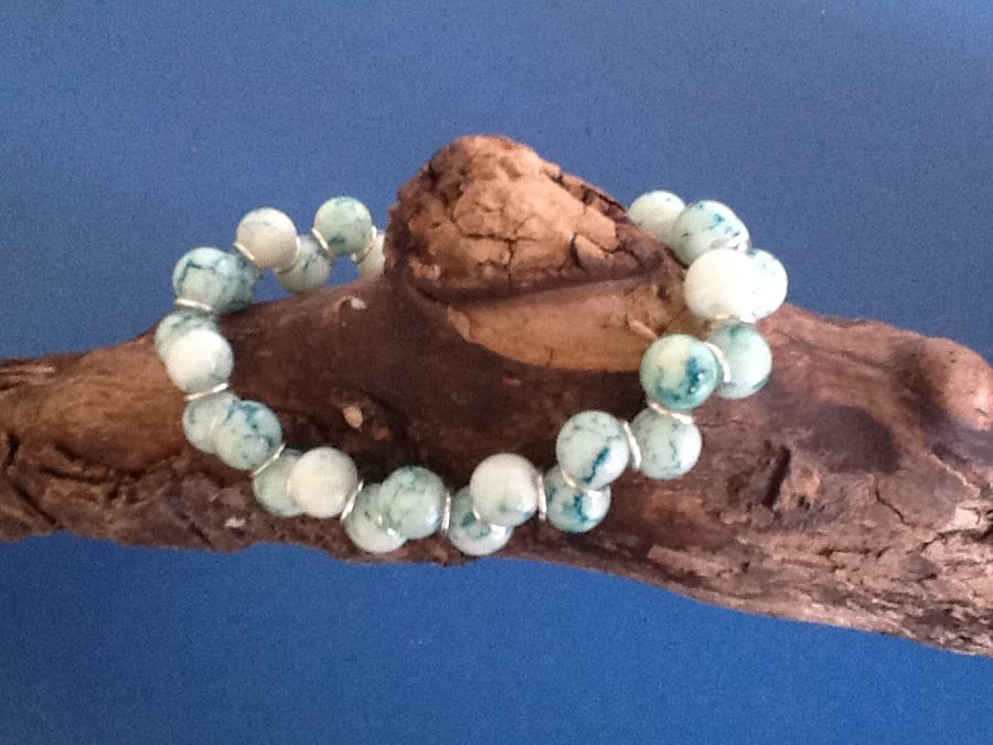 SALE - Goddess bracelet with blue veined glass beads