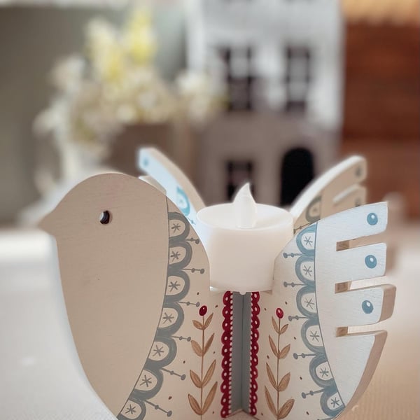 Hand Painted White Wooden Bird