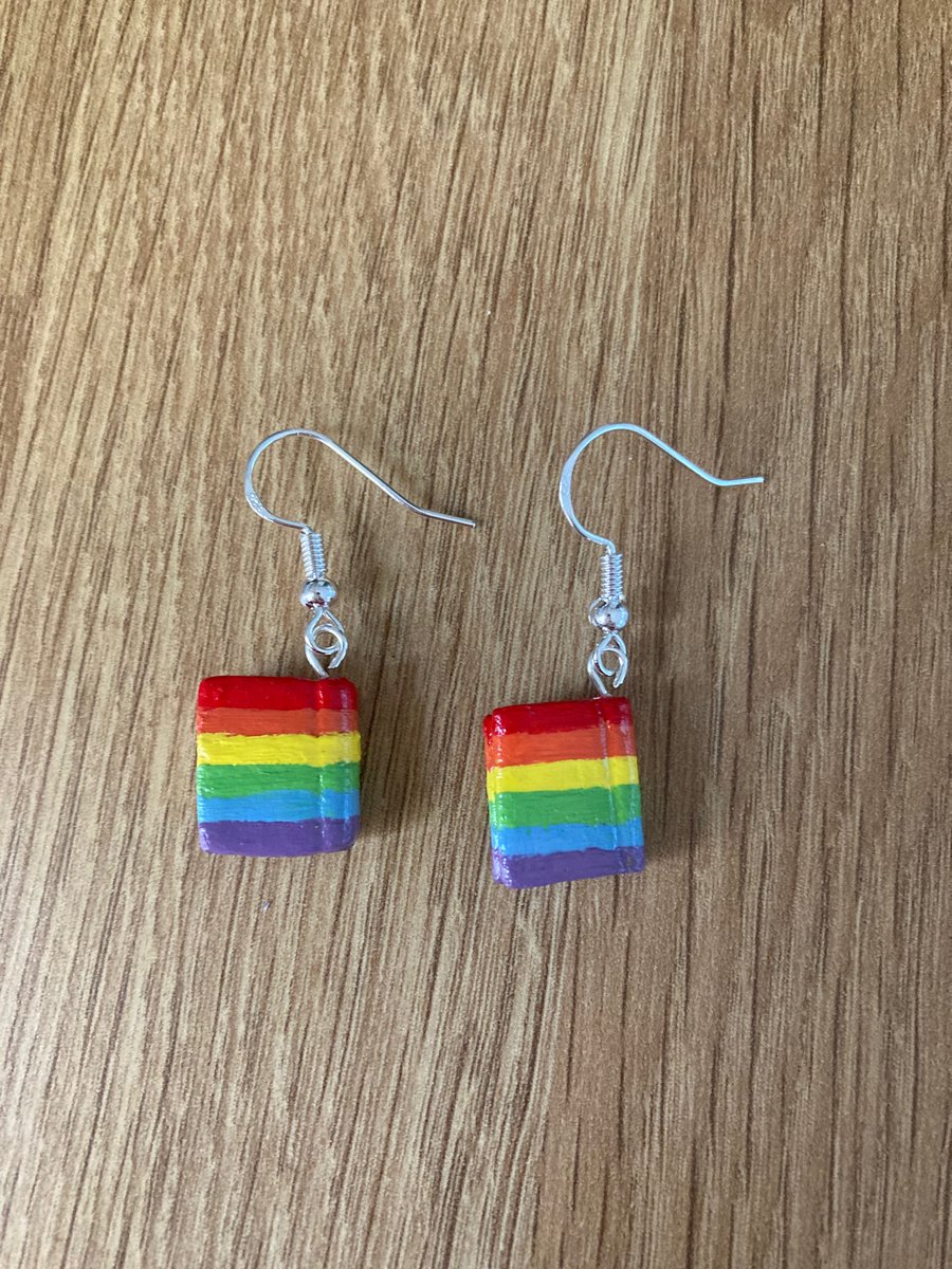 Handmade cute mini rainbow book polymer clay earrings on 925 silver wires