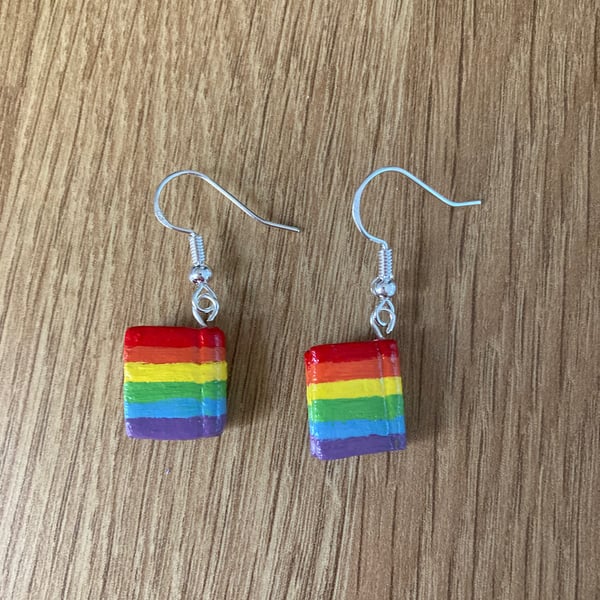 Handmade cute mini rainbow book polymer clay earrings on 925 silver wires