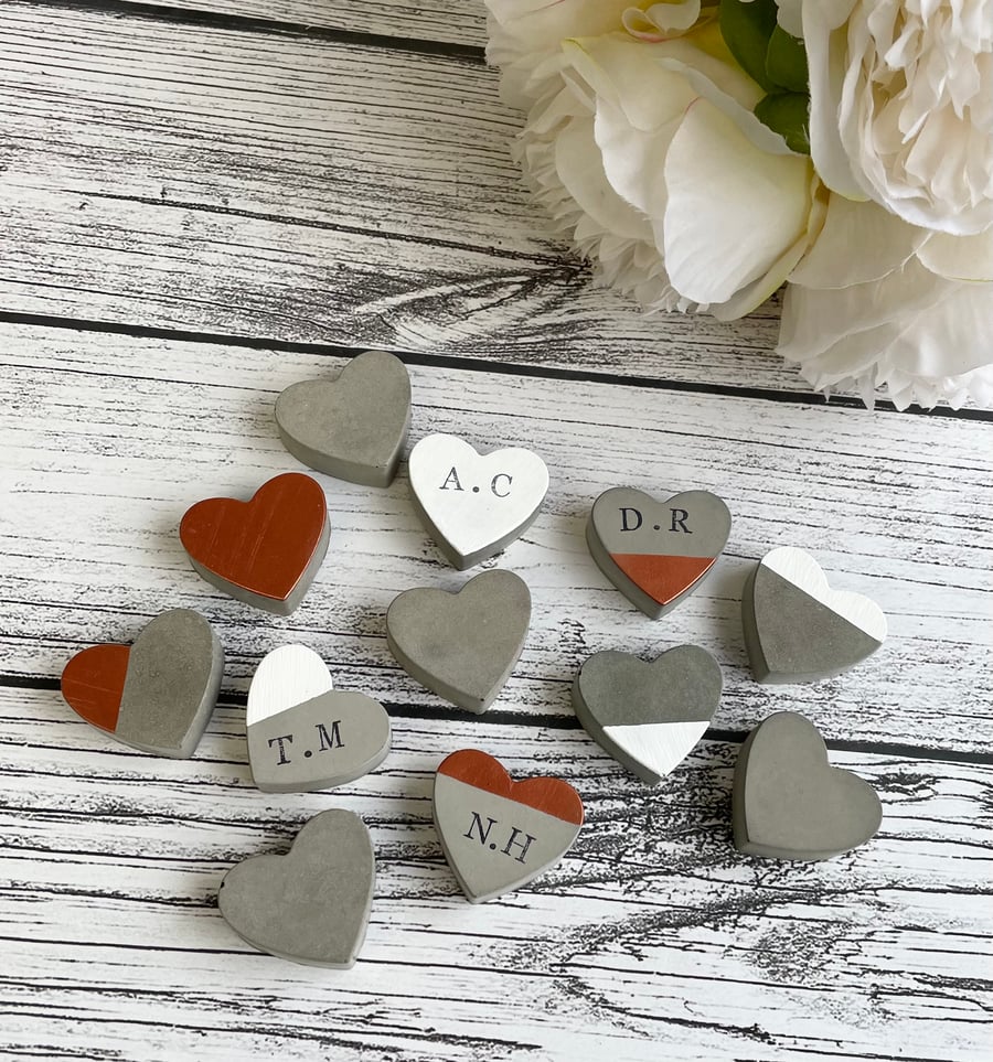 Personalised concrete heart wedding favours 