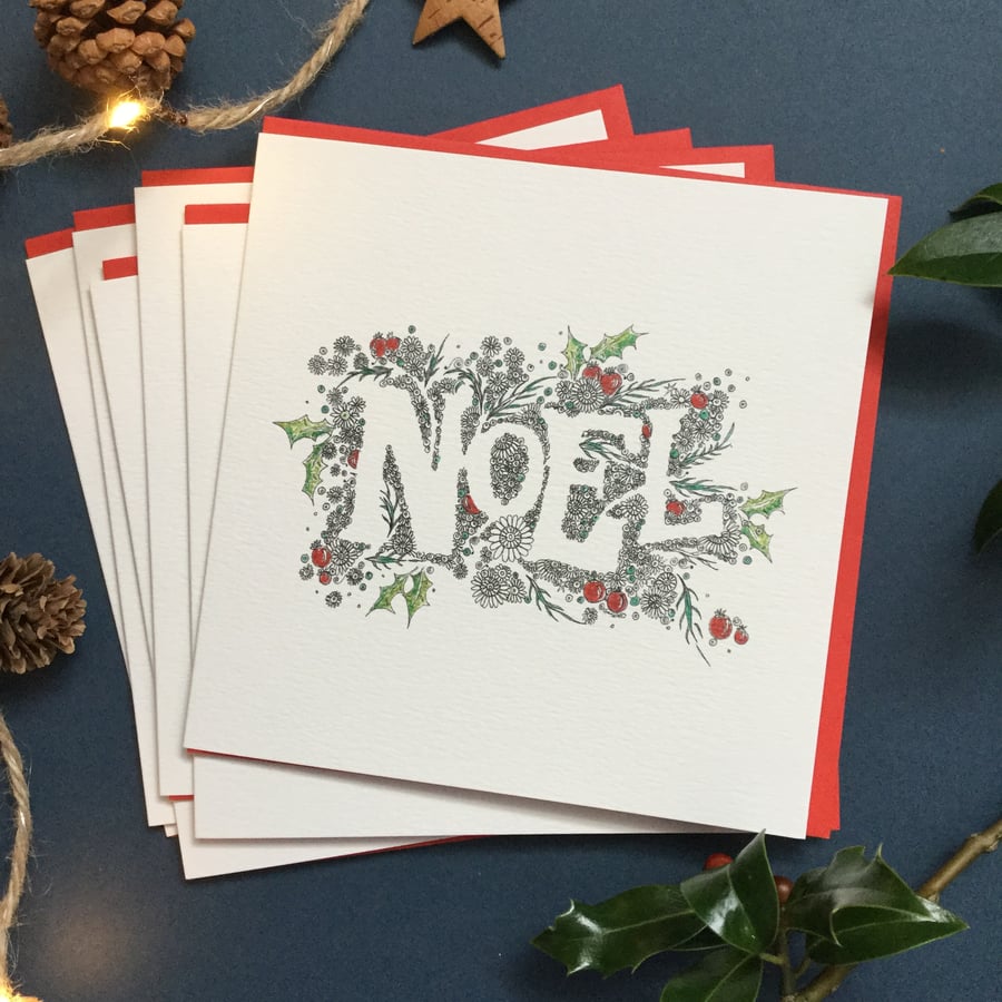 Christmas  Noël x 6 greeting card pack 