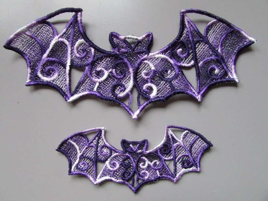 Embroidered Bat Lace Applique Variegated Purple  SMALL SIZE