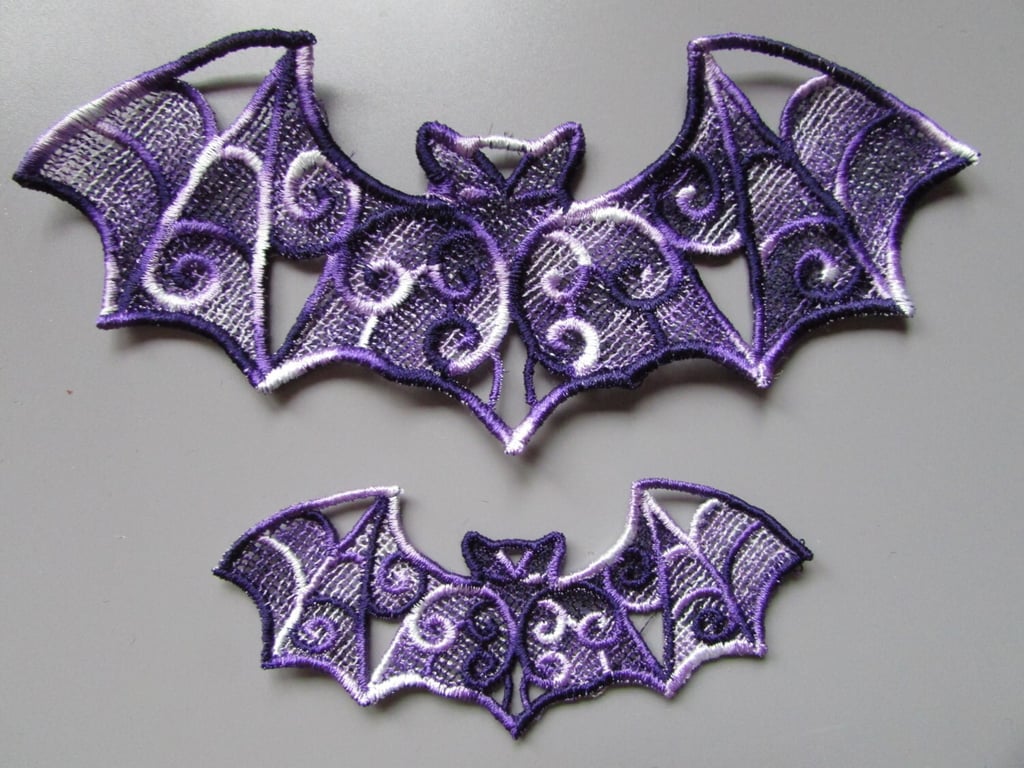 Embroidered Bat Lace Applique Variegated Purple  SMALL SIZE