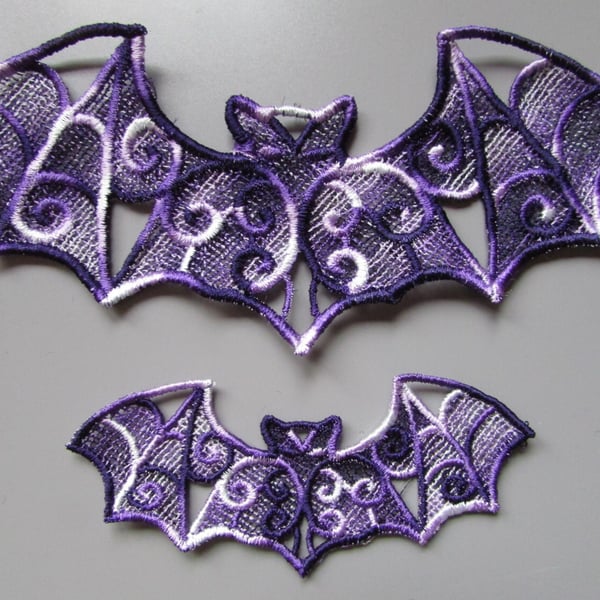 Embroidered Bat Lace Applique Variegated Purple  LARGE SIZE