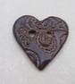 Medium Dark Amethyst Brocade Texture Heart Shaped Ceramic Button - Image 1