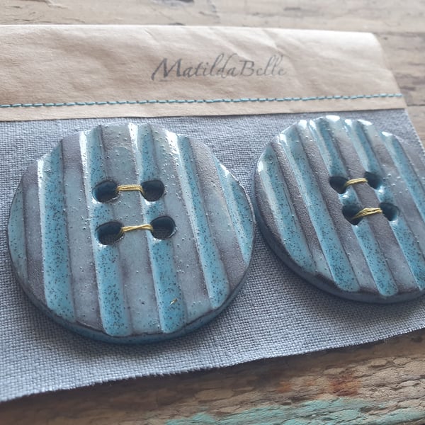 Handmade Stoneware Blue Ceramic Buttons