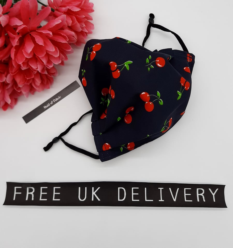 Medium navy cherry face mask 