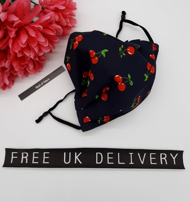 Medium navy cherry face mask 