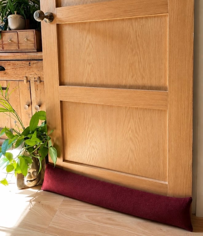 Handmade Deep Red Wool Door Draft Stopper Washable Cover, Sand & Hollow Fibre