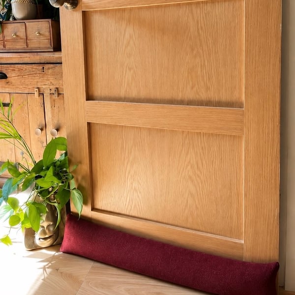 Handmade Deep Red Wool Door Draft Stopper Washable Cover, Sand & Hollow Fibre