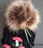 Bobble Hat cabled wool faux fur pompom beanie black  - Image 6