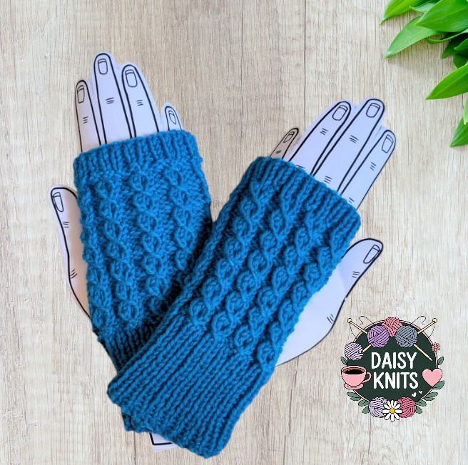 Fingerless Gloves – Blue Wrist Warmers – Hand knitted Ladies Gloves