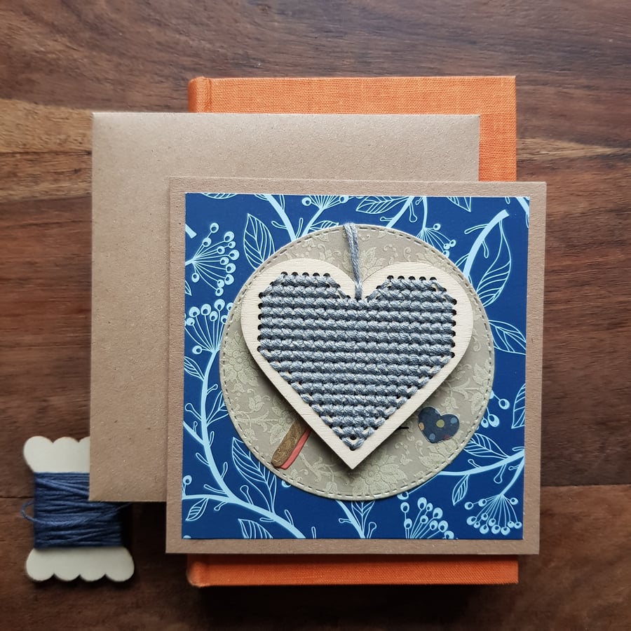 Christmas card with hand embroidered decoration 