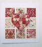 Patchwork red floral heart card for Valentines, a wedding or an anniversary