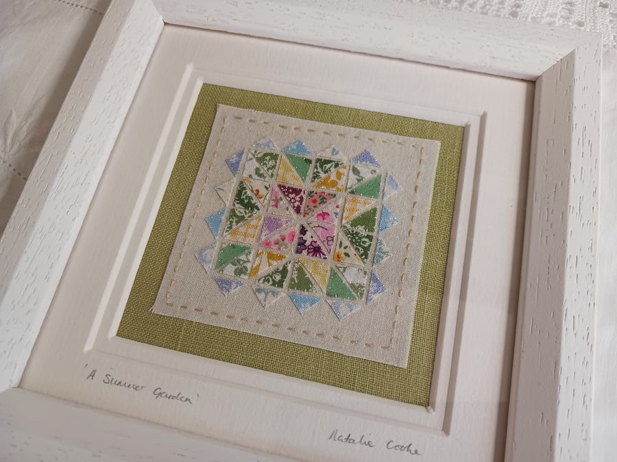 Summer Garden Hand stitched Applique Framed Picture