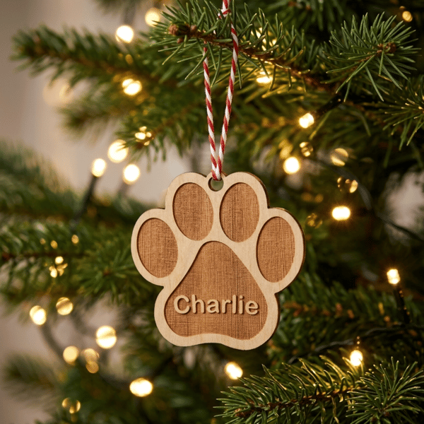 Personalised Dog Paw Christmas Ornament, Wood Christmas Tree Decoration
