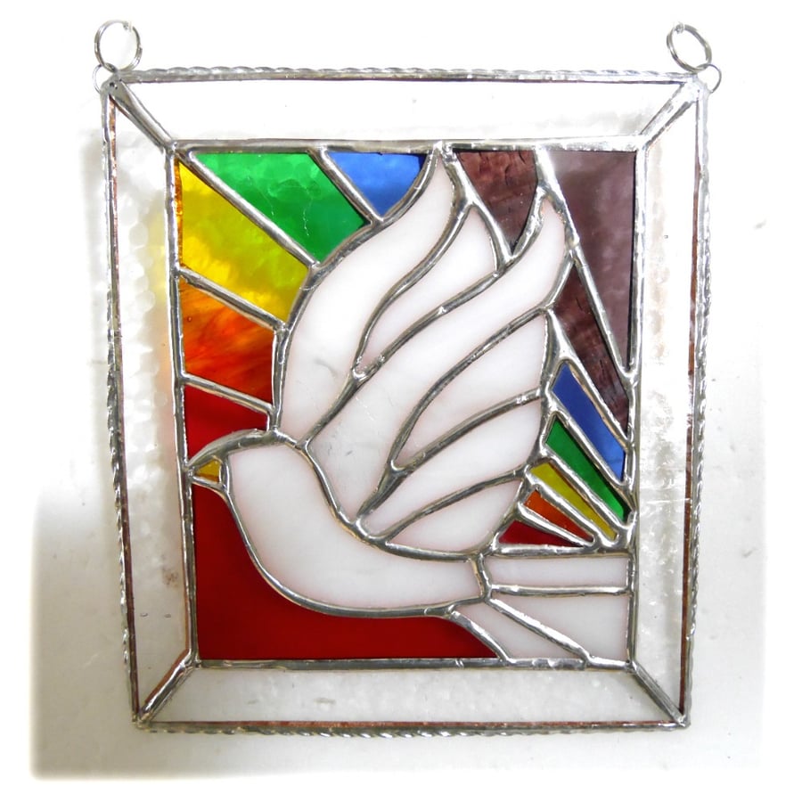 SOLD Rainbow Dove Stained Glass Picture Suncatcher Handmade 013