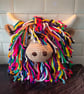 Rainbow Highland Coo Crochet Cushion 