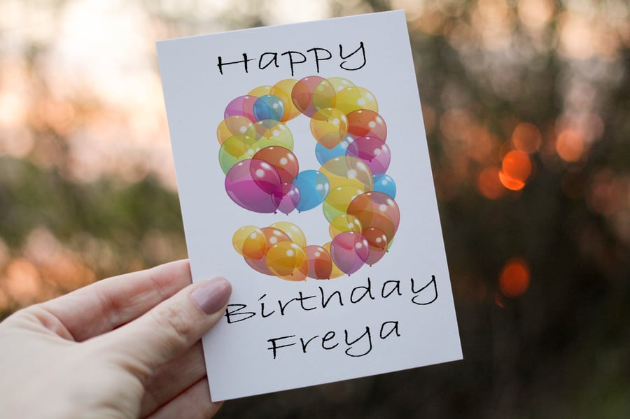 9th Birthday Card, Card for 9th Birthday, Birthday Card, Friend Birthday Card