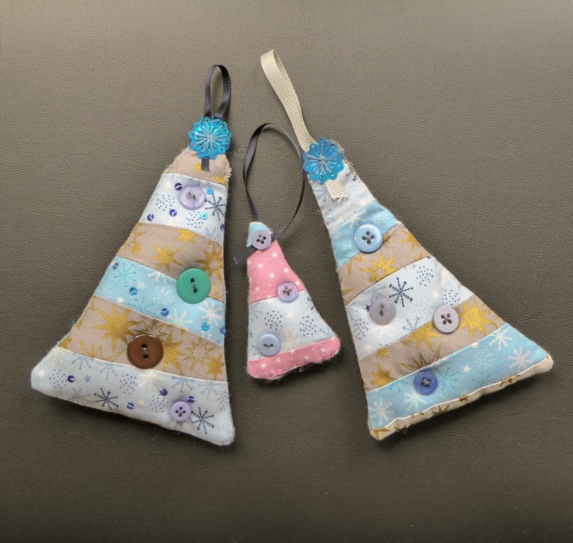 stitched textile hanging decorations