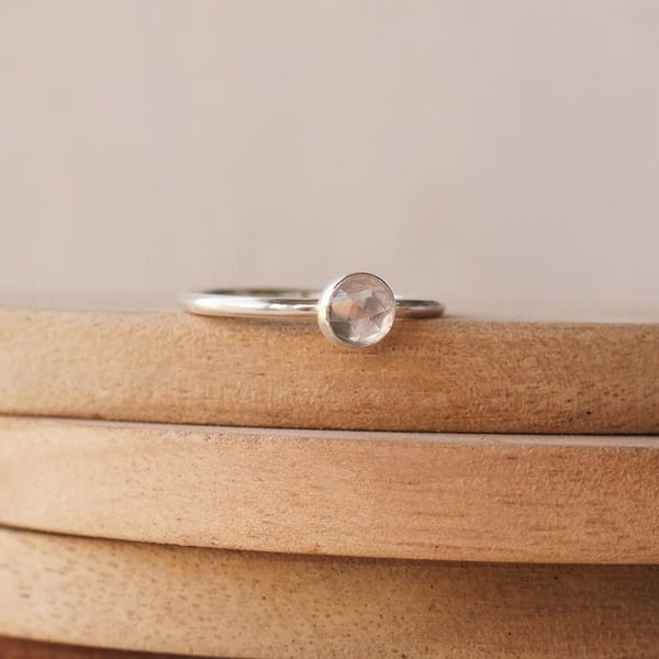 White Topaz Silver Ring. Stacking Style Birthstone Ring