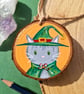 Grey cat witch art, Halloween decoration, Grey cat painting art, Grey cat gift