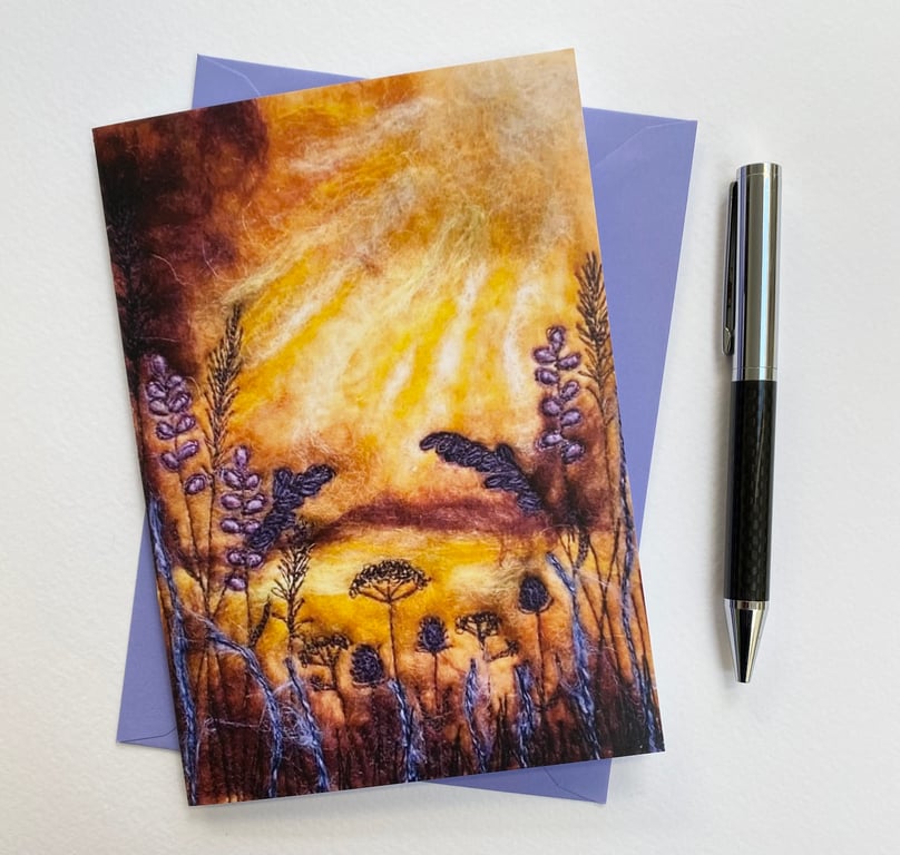 Sun light with plants printed card.