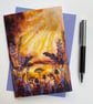 Sun light with plants printed card.