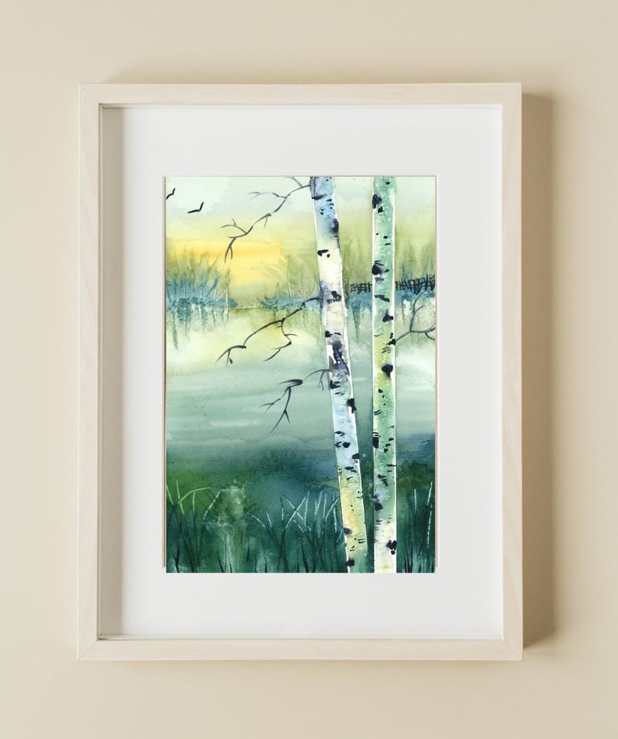 Lakeside Walk -Limited edition print of silver birches and lake