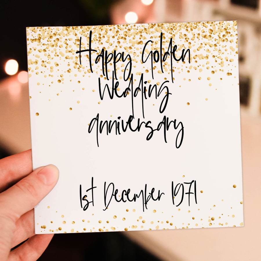 Golden (50th) anniversary card: Personalised with date