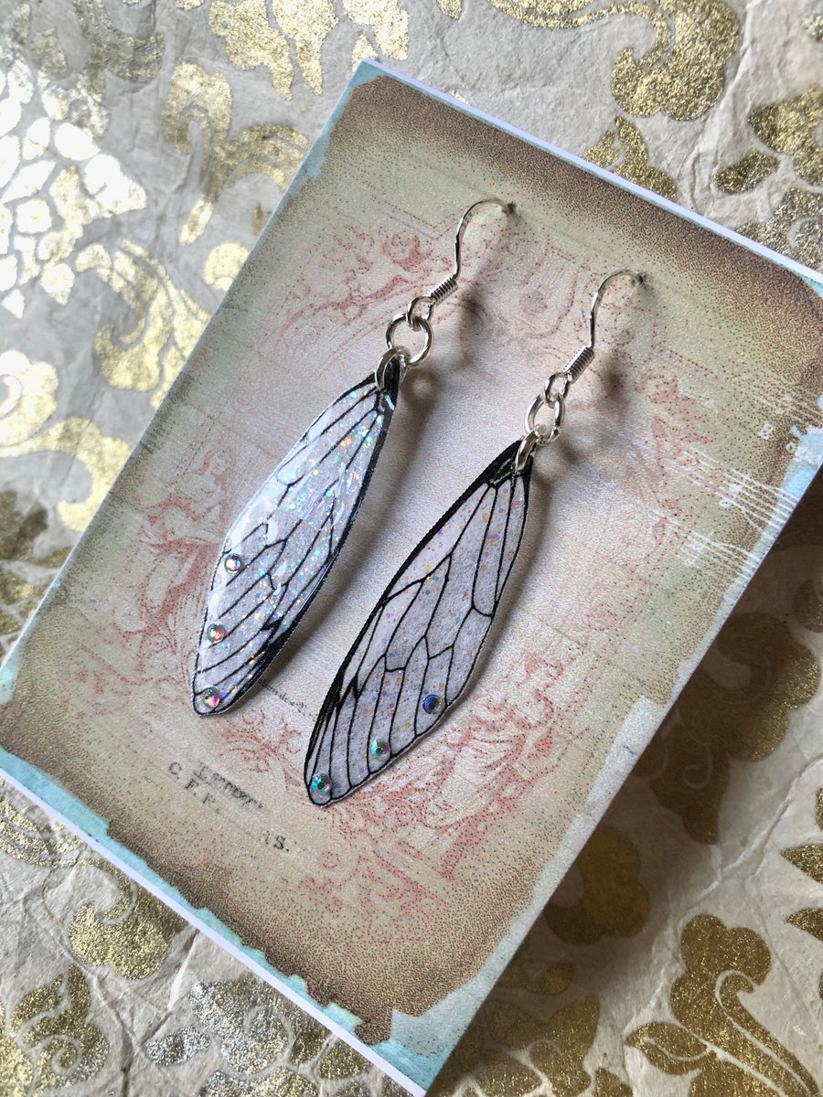 Aurora Borealis Rhinestone Sterling Silver Fairy Wing Earrings