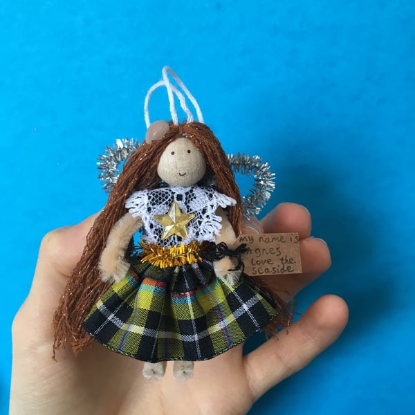 Tiny Cornish Tartan Fairy Doll Decoration, Seaside Decoration