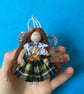 Tiny Cornish Tartan Fairy Doll Decoration, Seaside Decoration